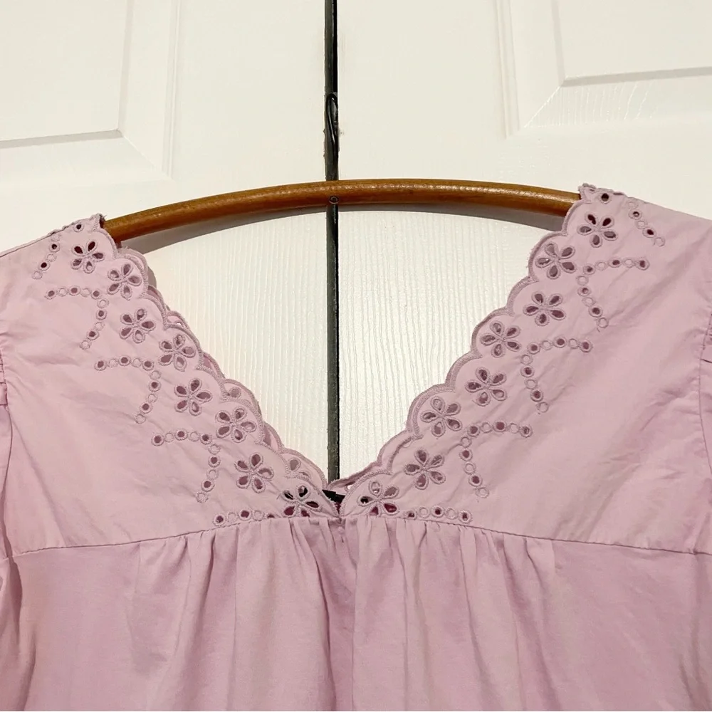 J. Crew Eyelet Top with Puff Sleeves Size Small Lilac Cotton Jersey Tee Pastel - Picture 3 of 6